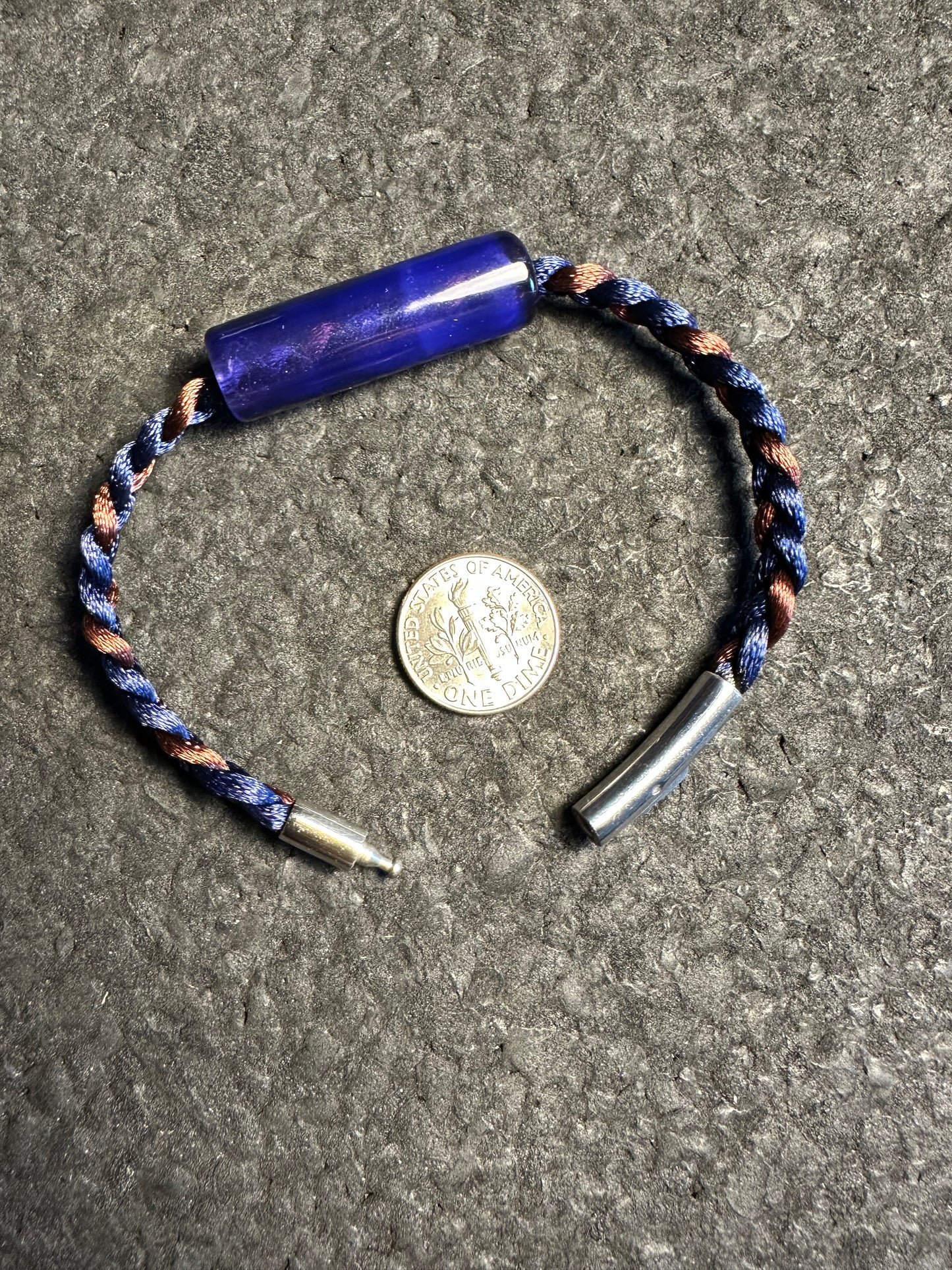 Navy/Brown 7.5” Braided Nylon Bracelet (Empire Bead)