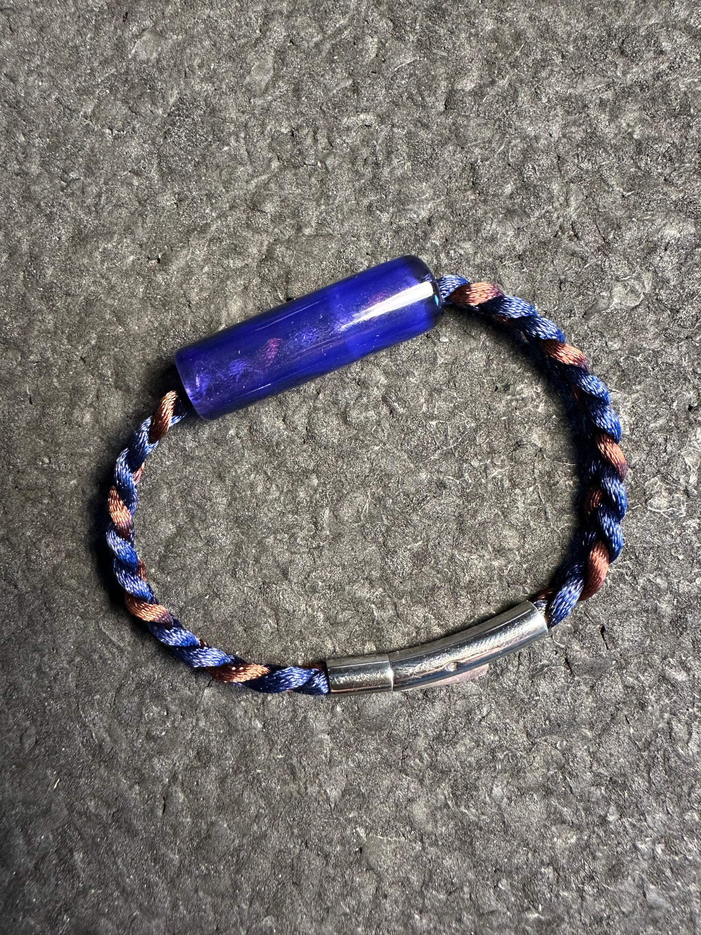 Navy/Brown 7.5” Braided Nylon Bracelet (Empire Bead)