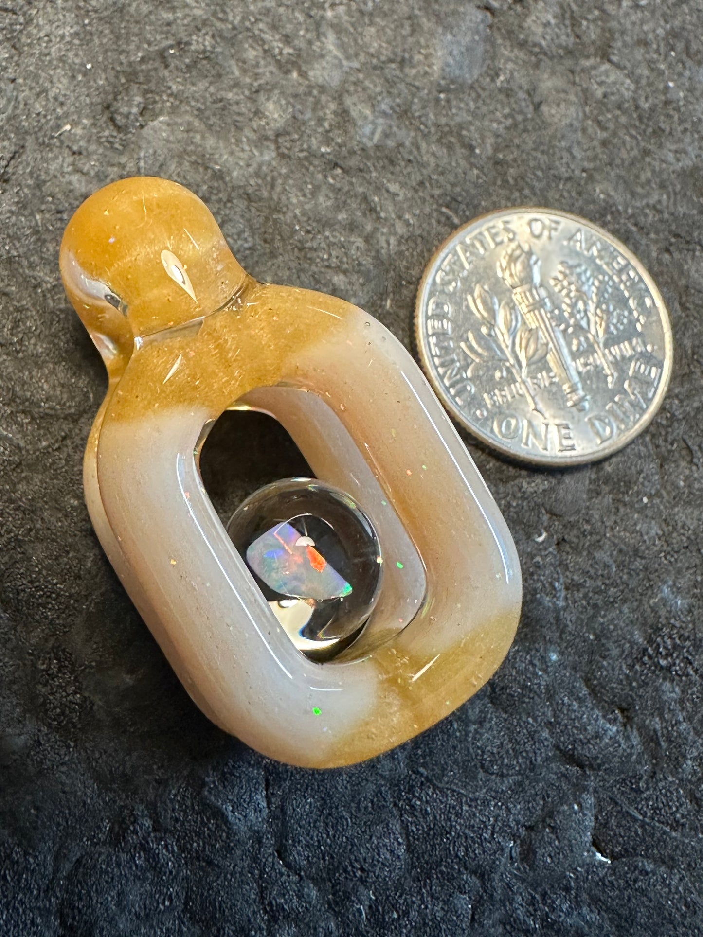 Mini Doublink™ de satén con vetas de madera y ópalo triturado