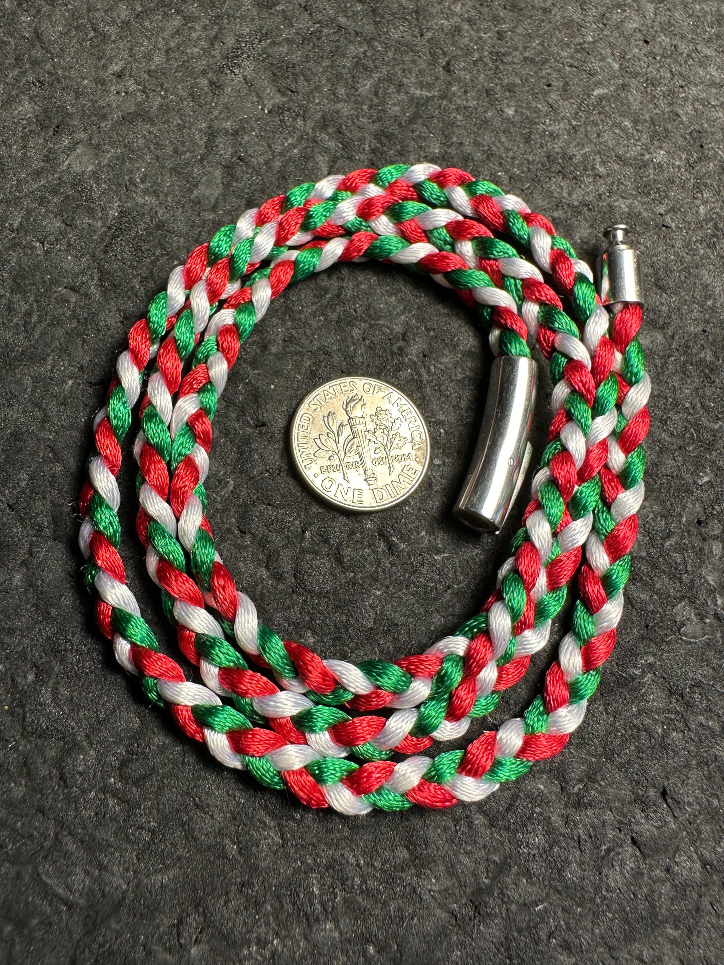 Red/White/Green Braided Nylon 24” Necklace