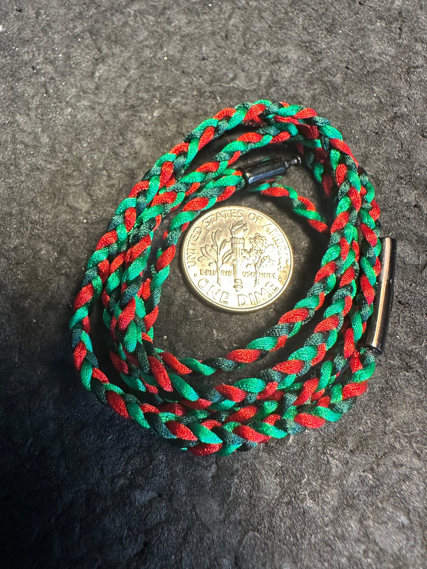 Mini Green/Red Braided Nylon 24” Necklace