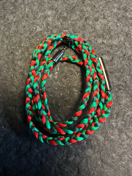 Mini Green/Red Braided Nylon 24” Necklace