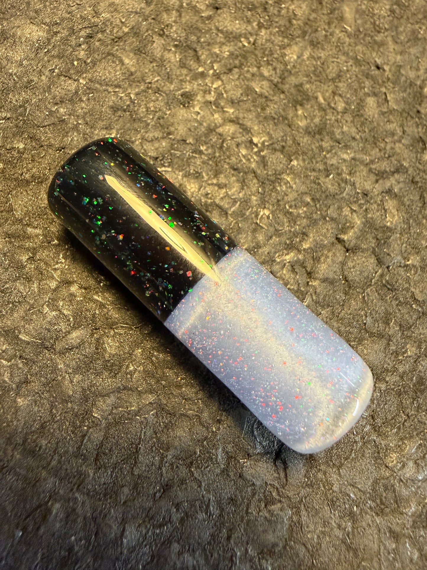 Crushed Opal over Black/Blue Satin Bead